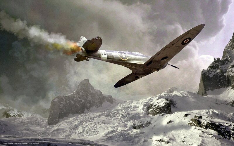 Spitfire Plane in Flight — Gray