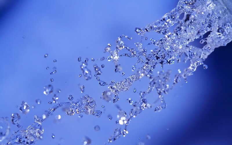 Splashing Water Droplets — Blue, Dynamic, Photograph, Splash, Blue Background