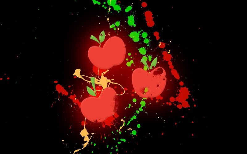 splattered apples on black