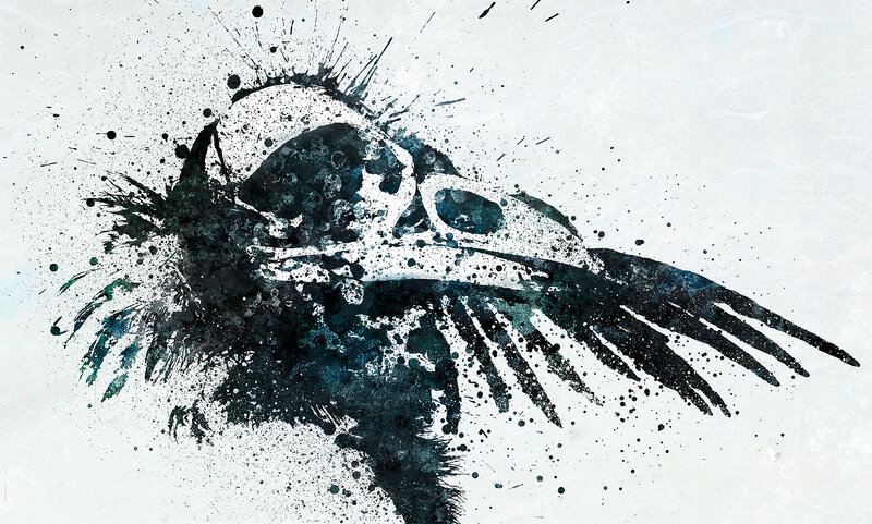 splattered bird skull art