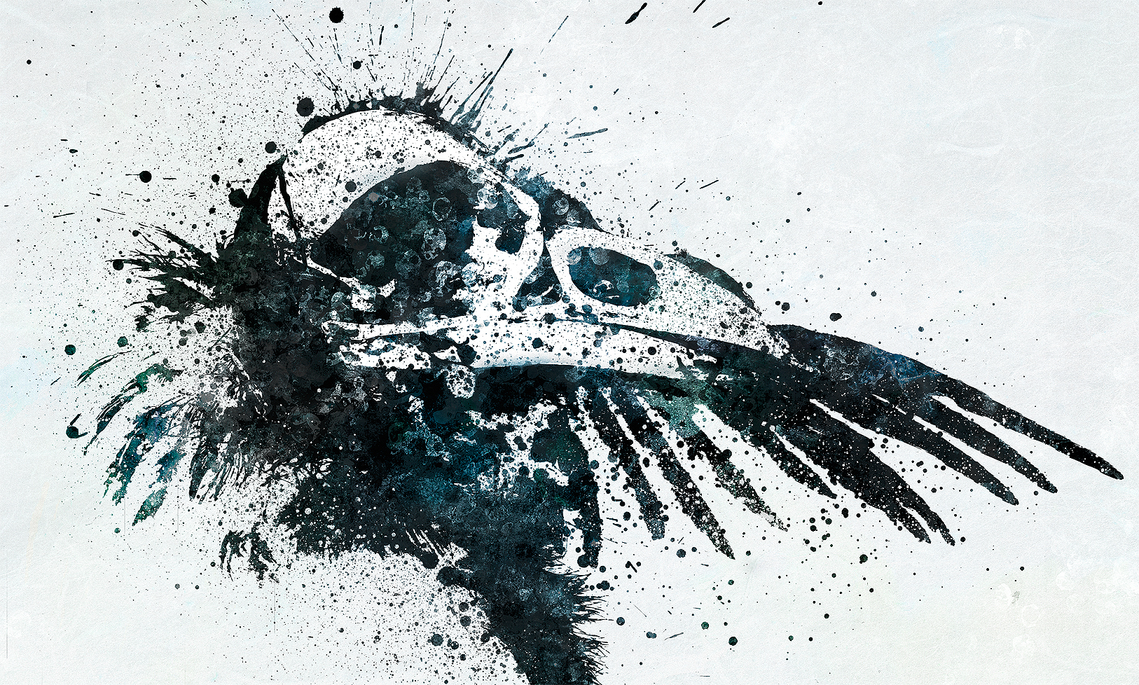 splattered bird skull art