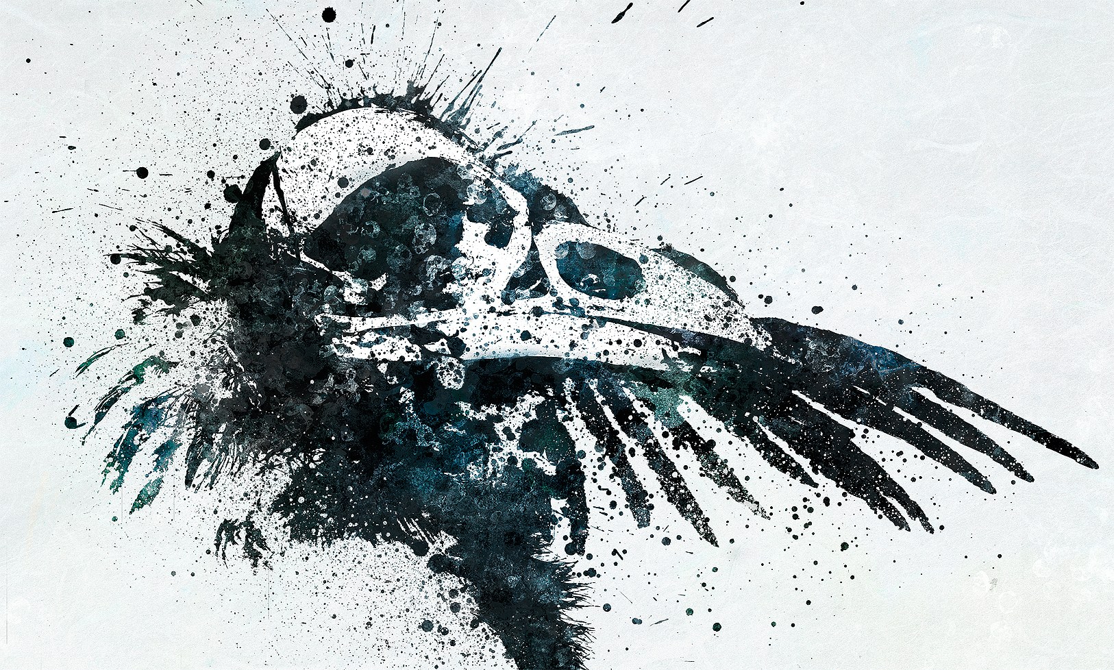 splattered bird skull art
