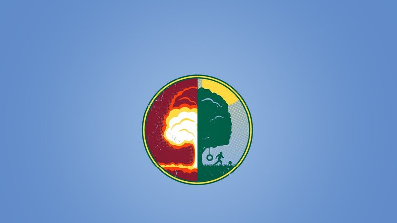 split circle logo with explosion and tree