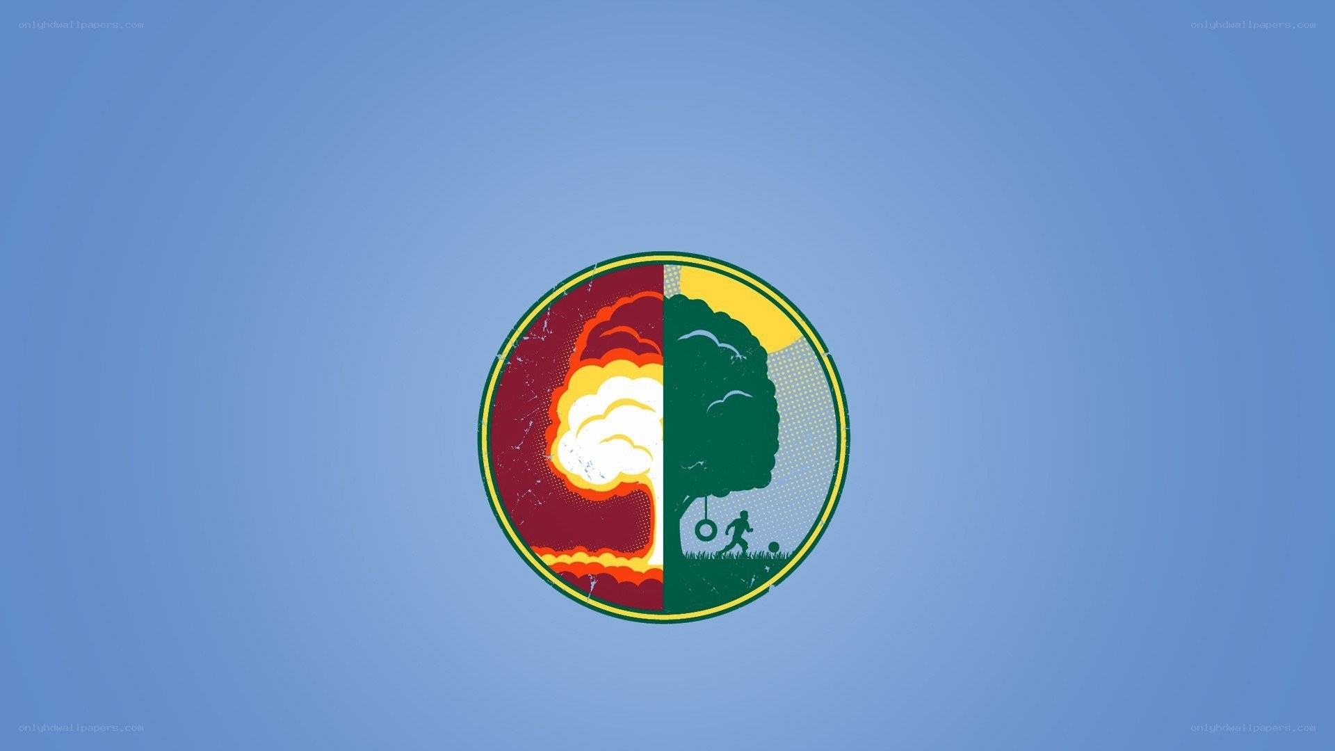 split circle logo with explosion and tree