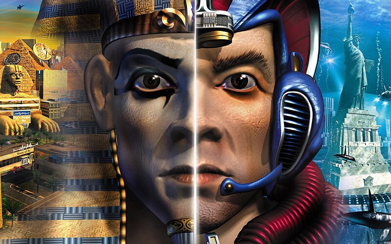 Split-face Character Portrait — Blue, Dramatic, Futuristic
