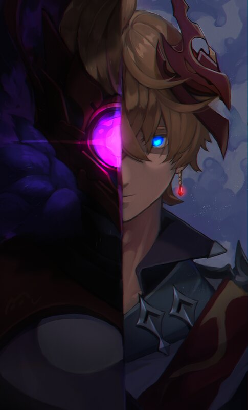 Split-face Character Portrait — Purple