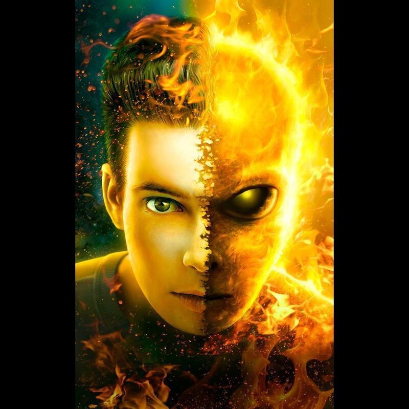 Split Face with Flames