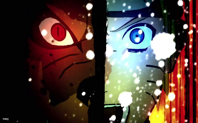 Split Face with Red and Blue Eyes