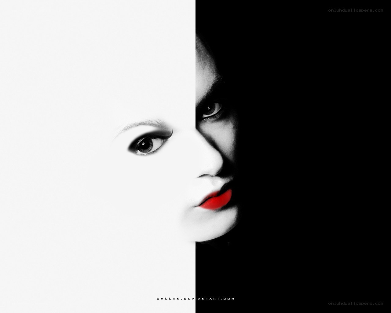split face with red lips