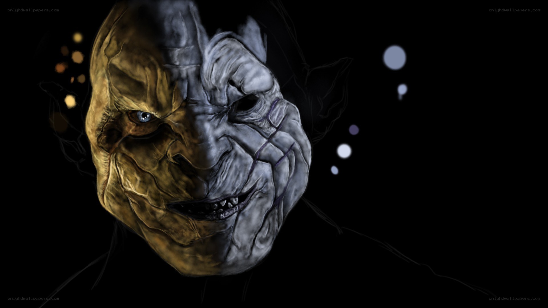 split-faced creature portrait