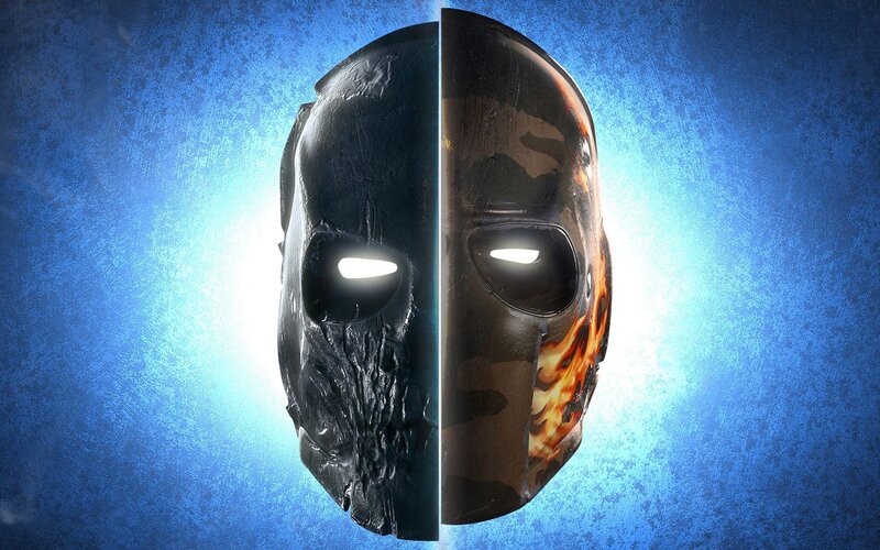 Split Mask with Glowing Eyes — Blue, Dramatic
