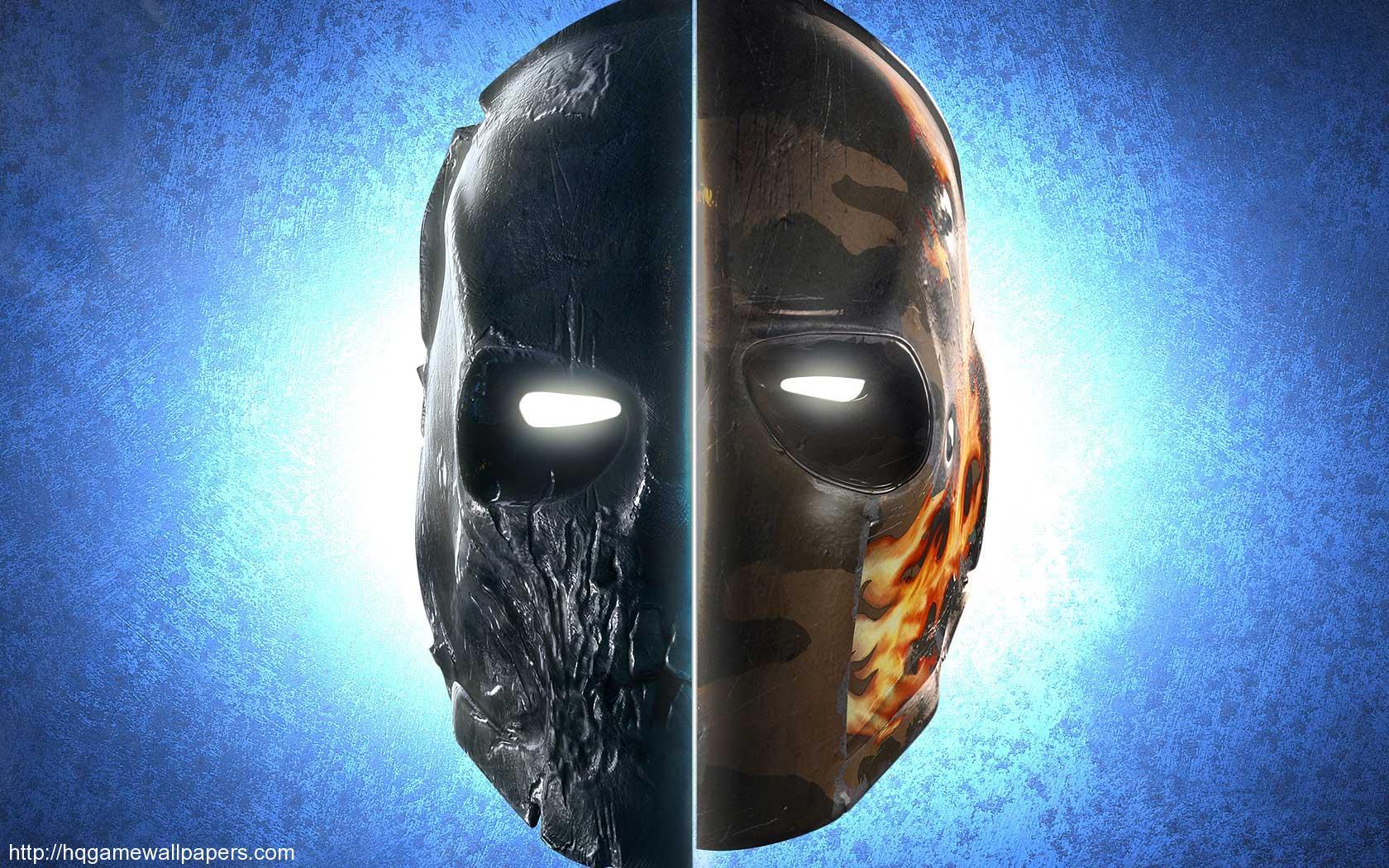 split mask with glowing eyes