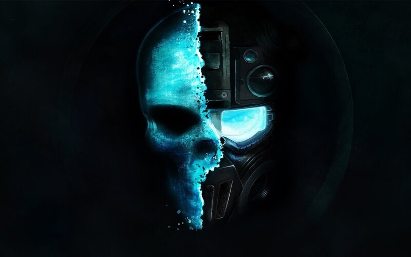 Split Skull Helmet — Black, Dark, Dramatic, Night, Digital Art, Glow
