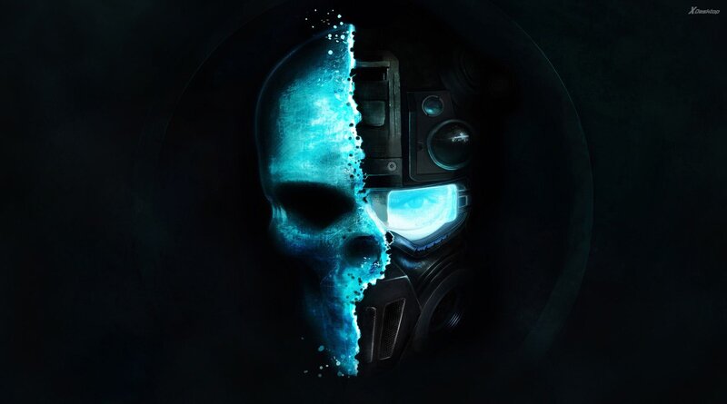 Split Skull Helmet — Black, Dark, Dramatic, Night, Digital Art