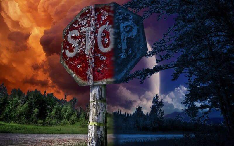 Split sky stop sign