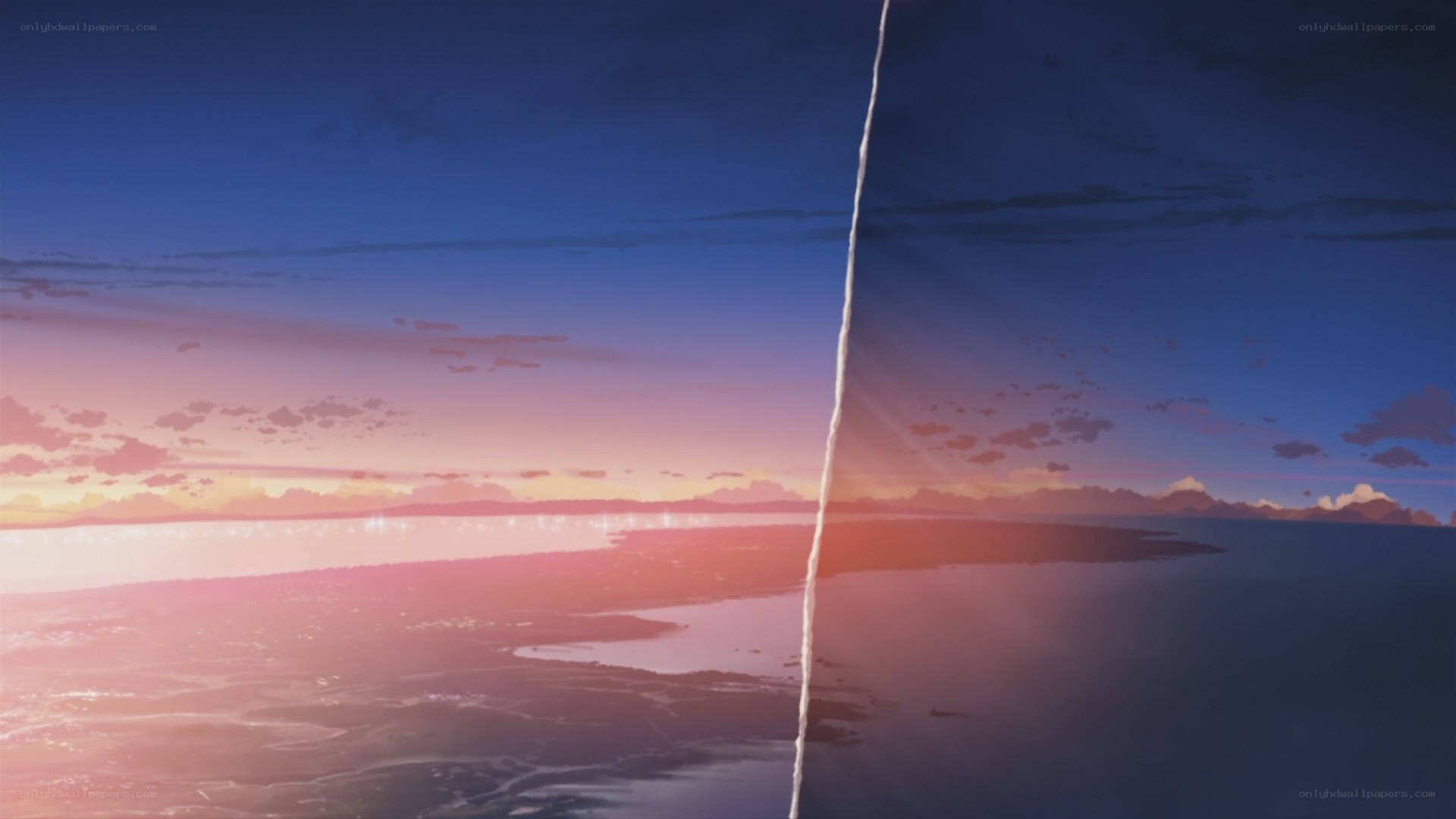 split sunset over water