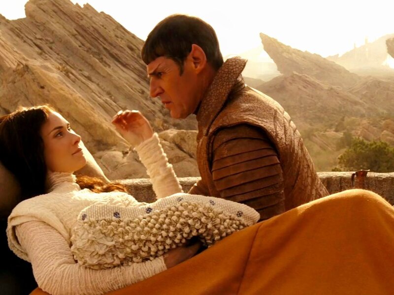 Spock and Uhura on a rocky planet