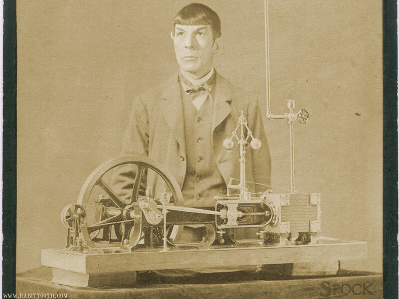 Spock with steam engine model
