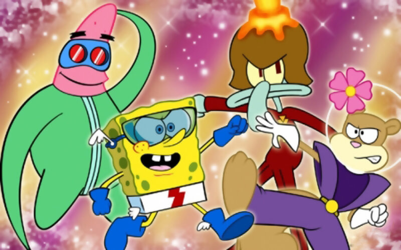 SpongeBob and friends in superhero costumes