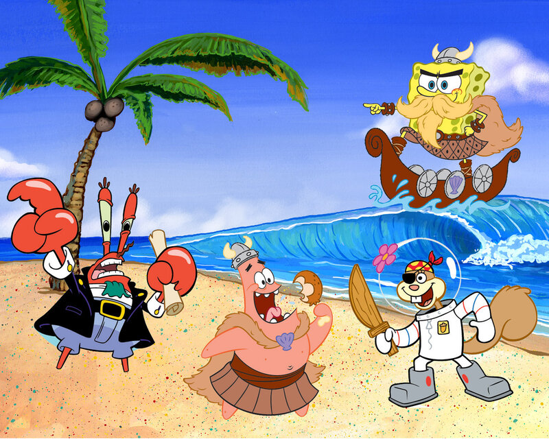 Spongebob and Friends on Beach