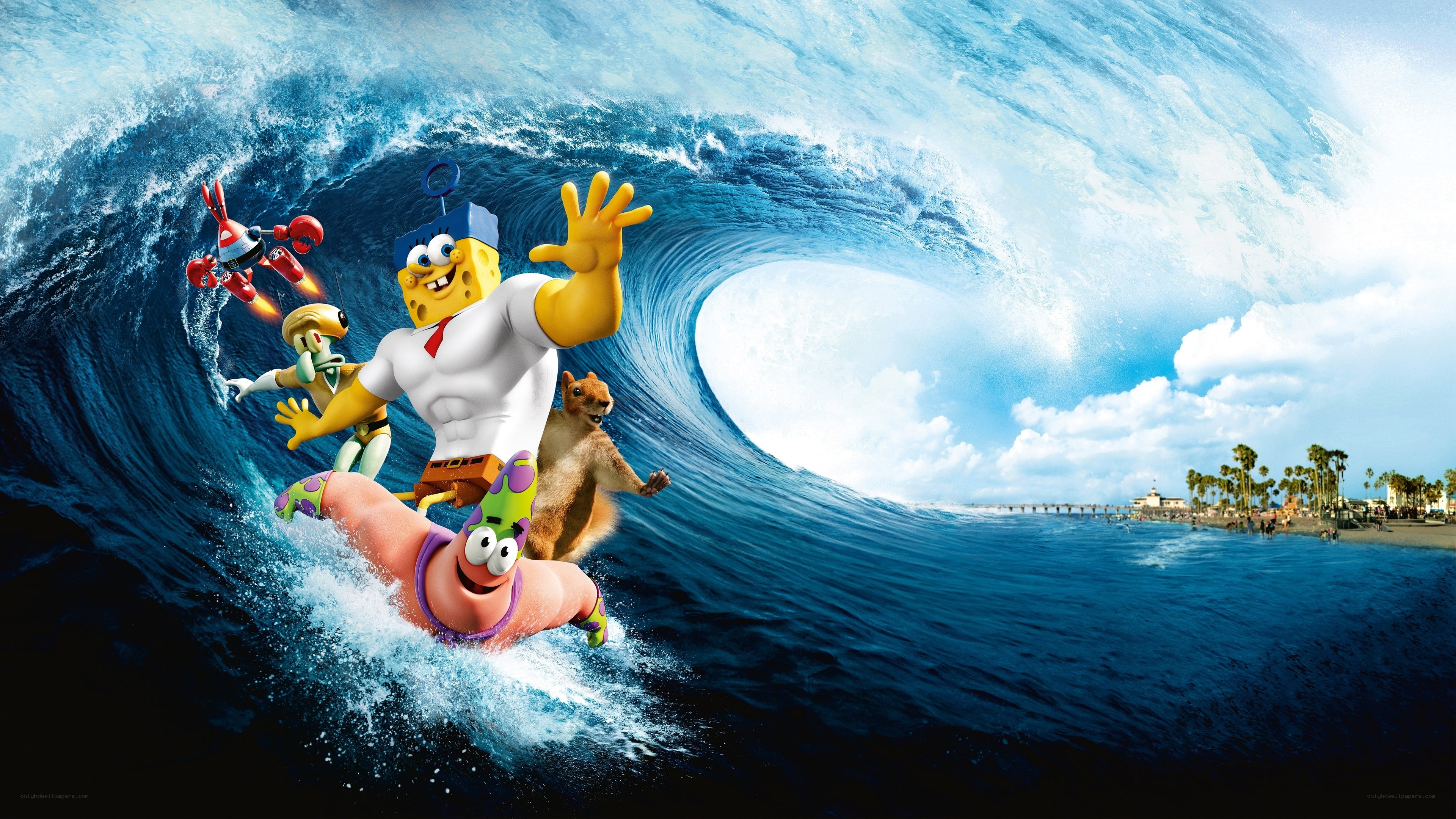 SpongeBob and friends surfing