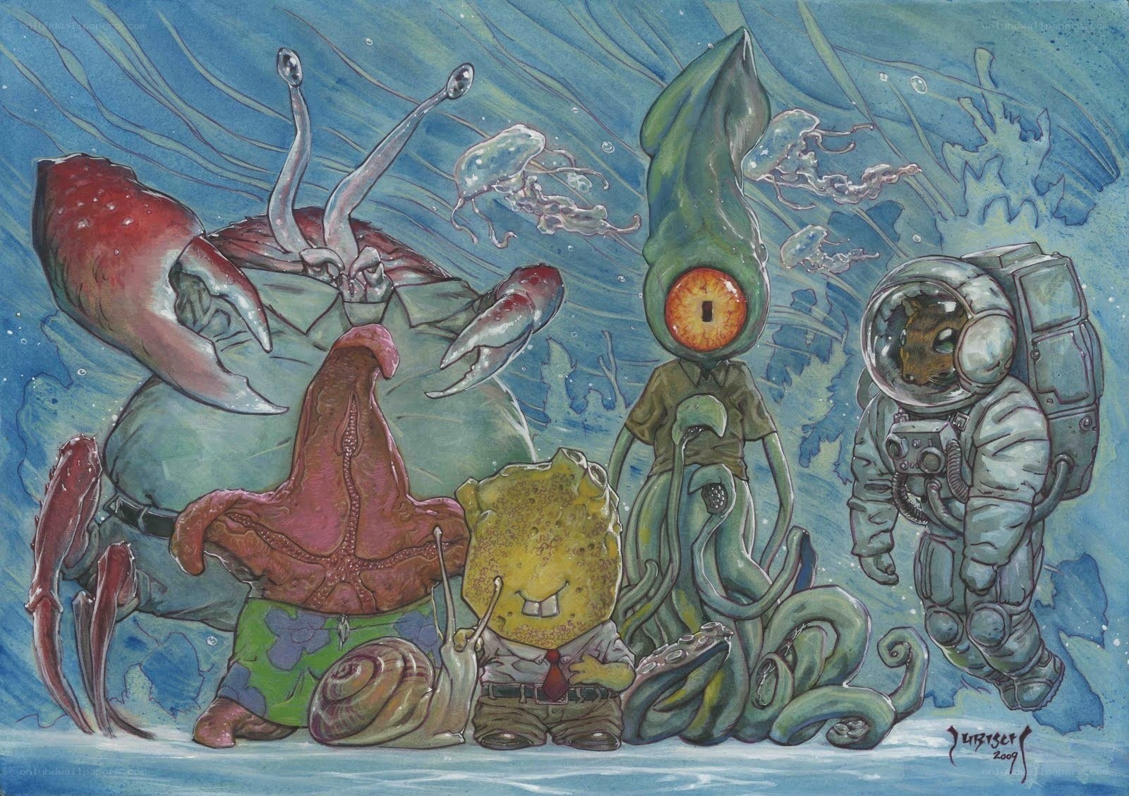 SpongeBob and friends underwater