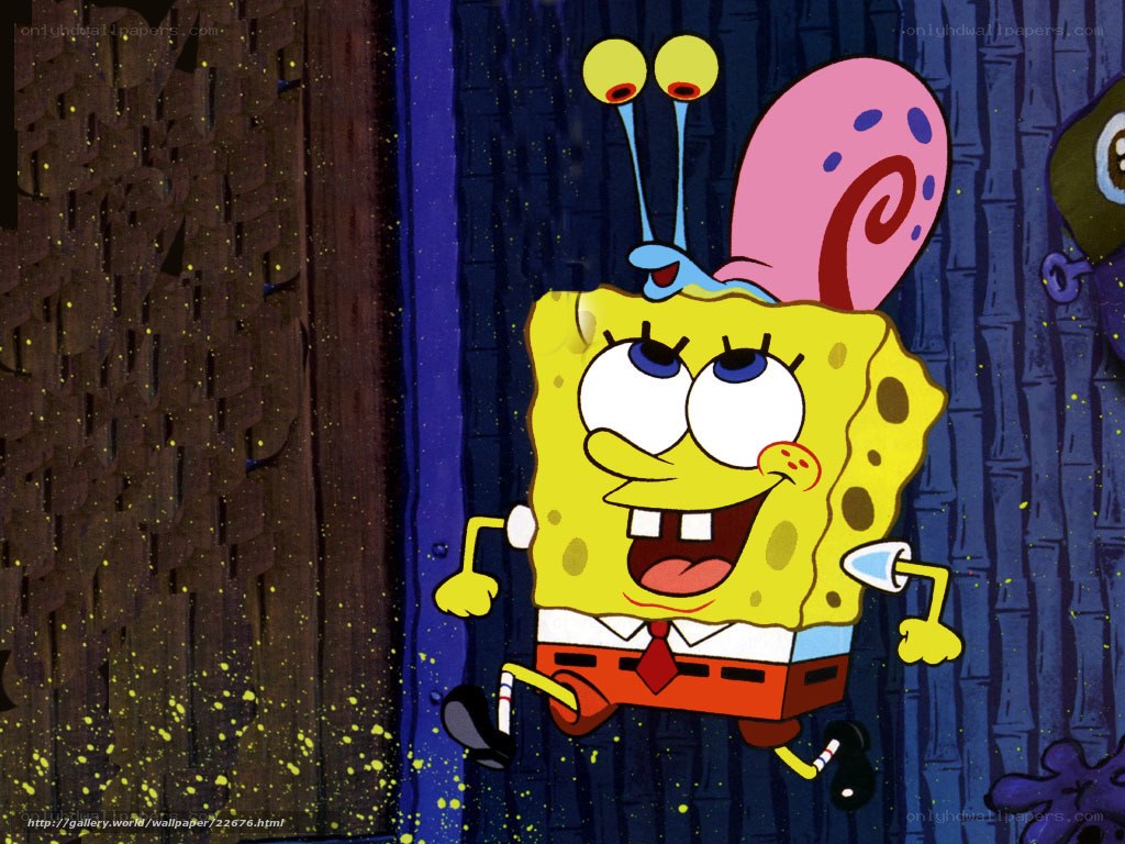 SpongeBob and Gary in a dark room