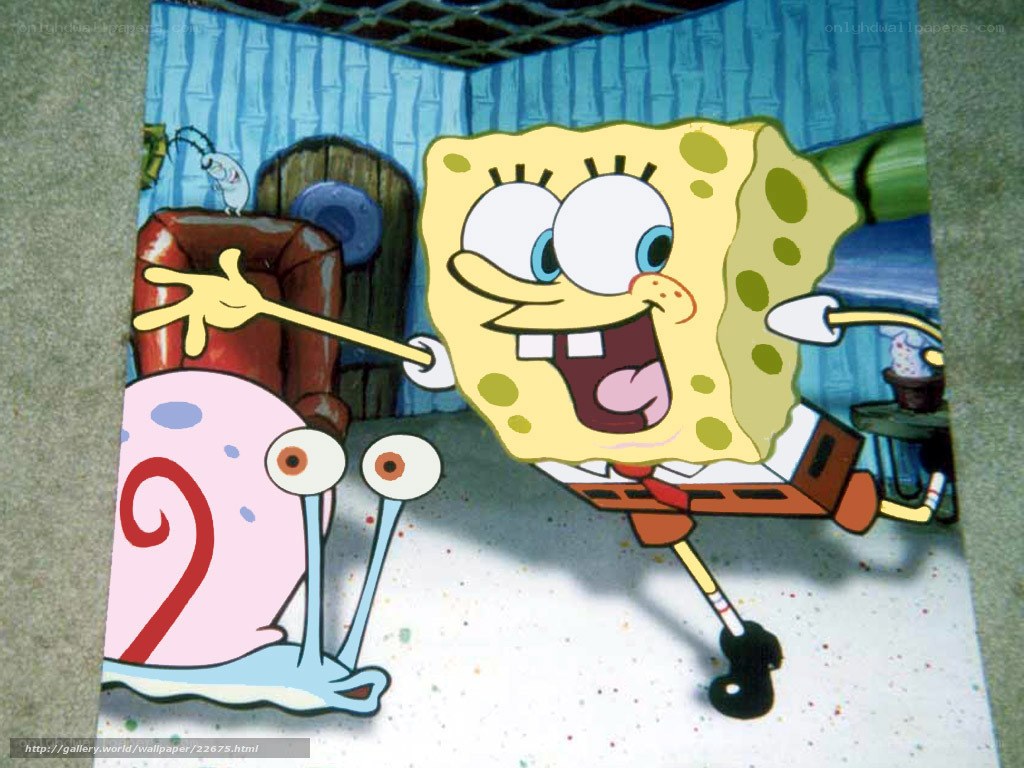 SpongeBob and Gary in the living room