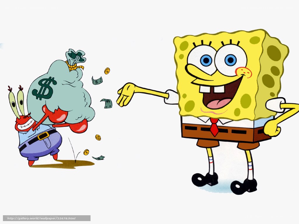 SpongeBob and Mr. Krabs with money