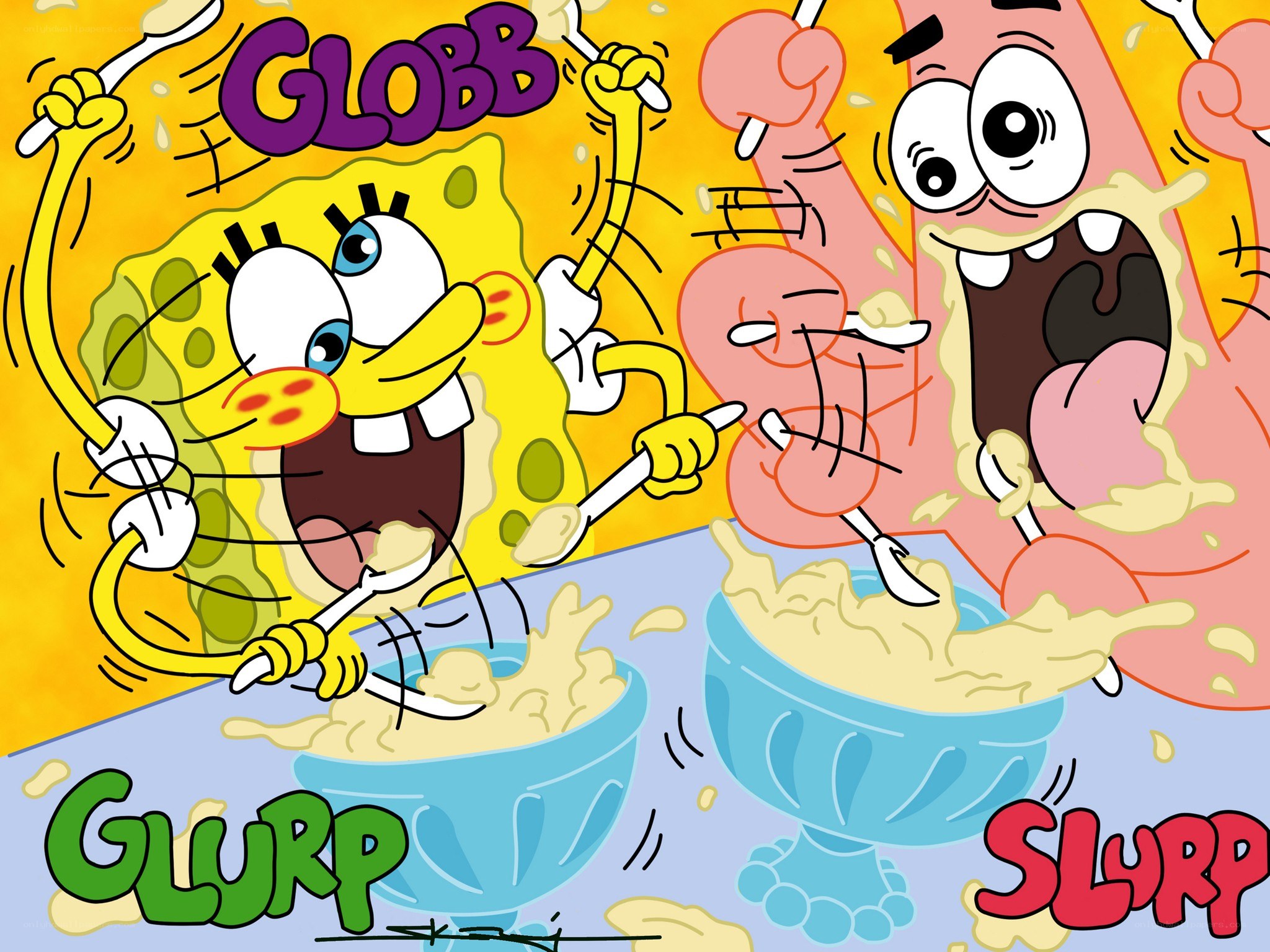 SpongeBob and Patrick eating ice cream
