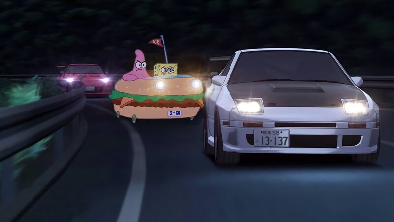 SpongeBob and Patrick in a Burger Car