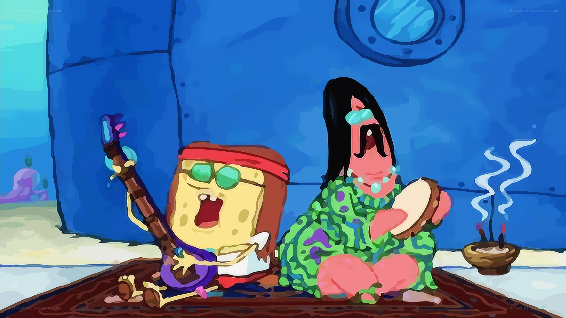 SpongeBob and Patrick in a music session