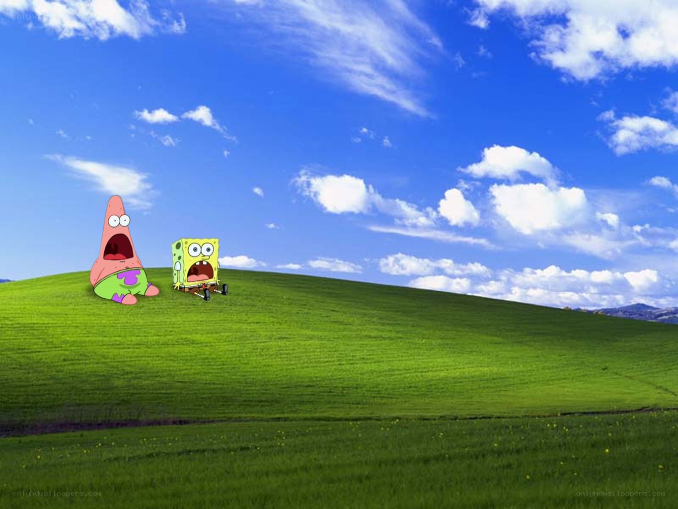 SpongeBob and Patrick on a hill