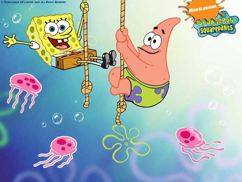 SpongeBob and Patrick on ropes