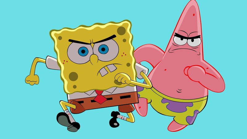 SpongeBob and Patrick running angrily