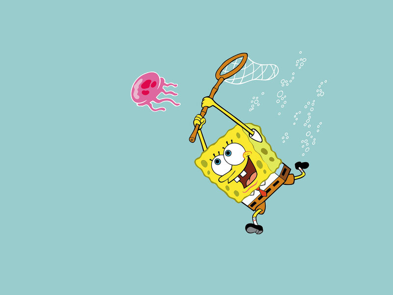 SpongeBob chasing jellyfish