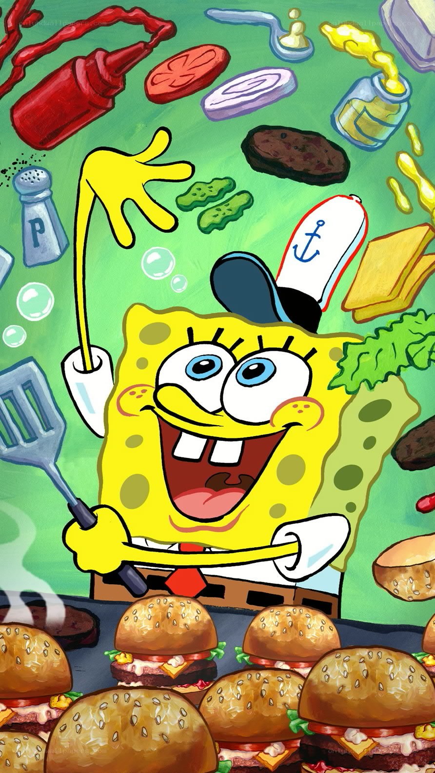 SpongeBob cooking burgers
