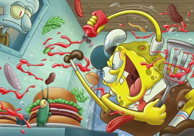 Spongebob Making a Burger