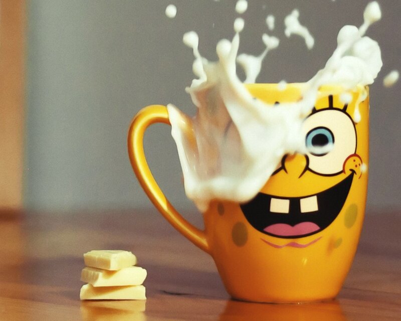 SpongeBob mug with milk splash