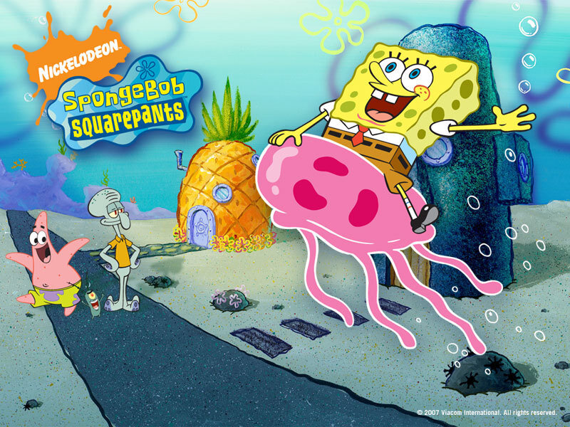 SpongeBob riding jellyfish