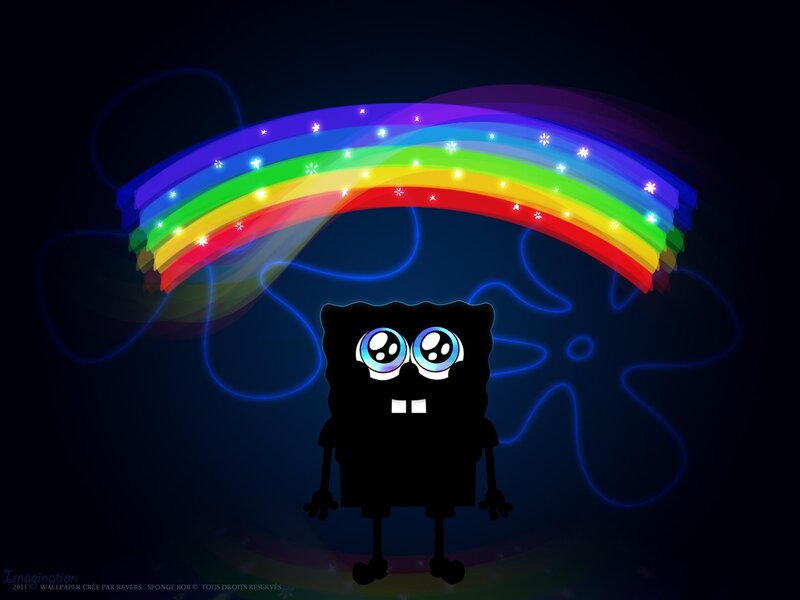 SpongeBob under a rainbow