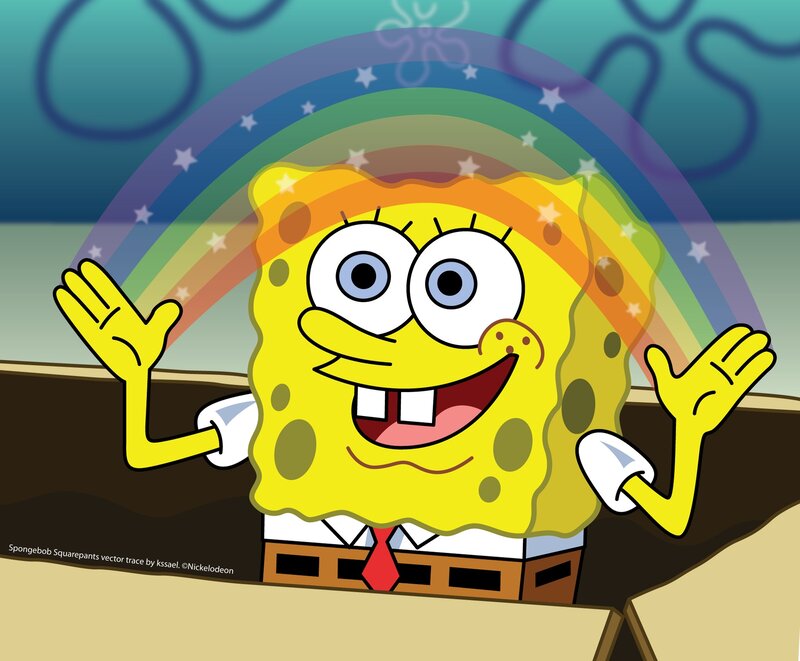 SpongeBob with rainbow background