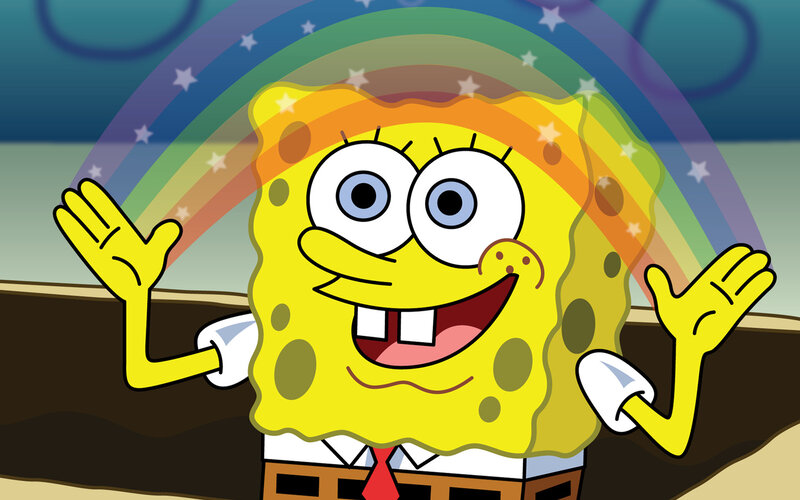SpongeBob with rainbow background