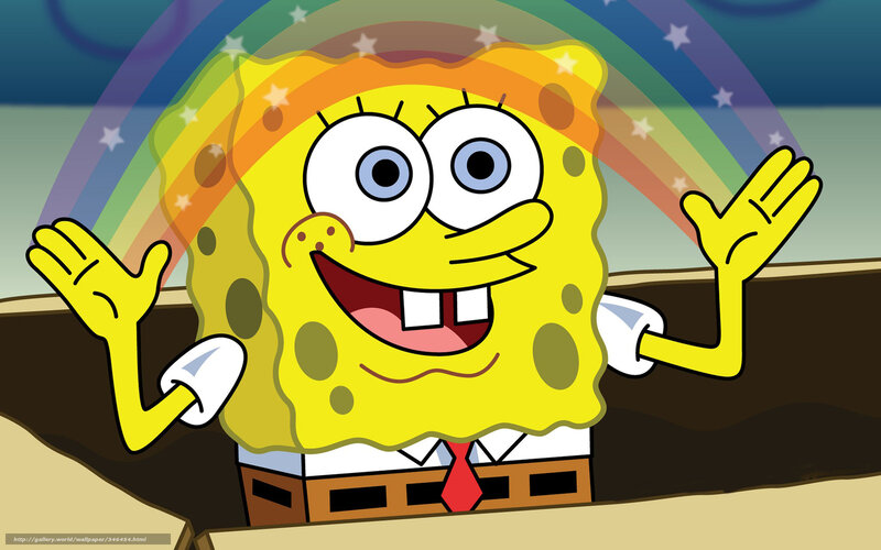 SpongeBob with rainbow background