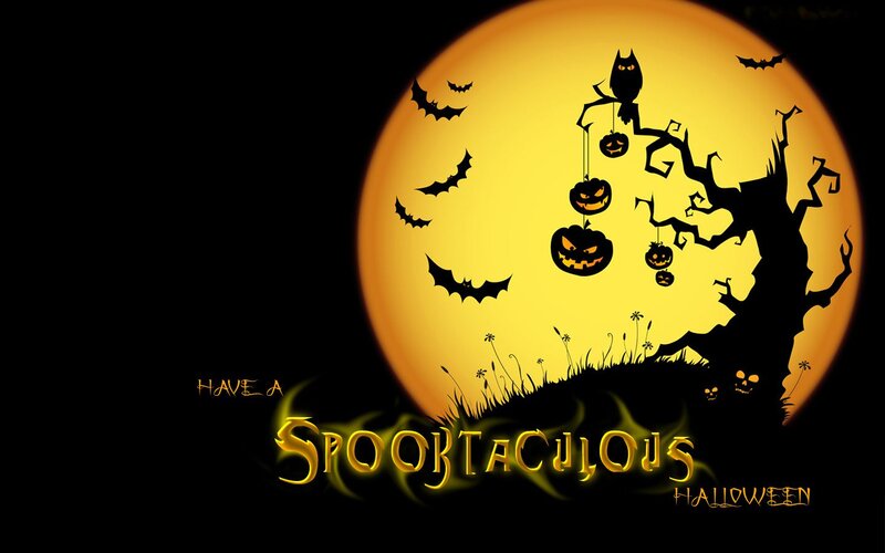Spooky Tree with Pumpkins — Black