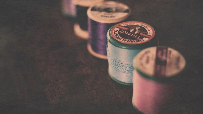 Spools of thread on a table