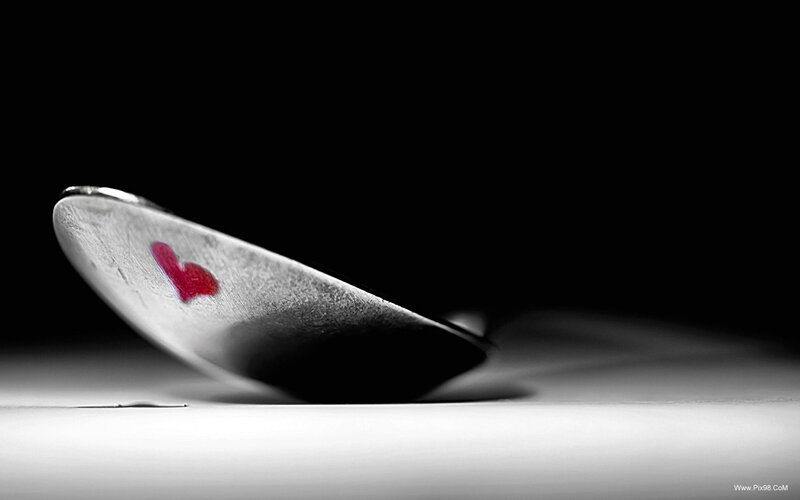 Spoon with Heart Symbol — Black, Dramatic