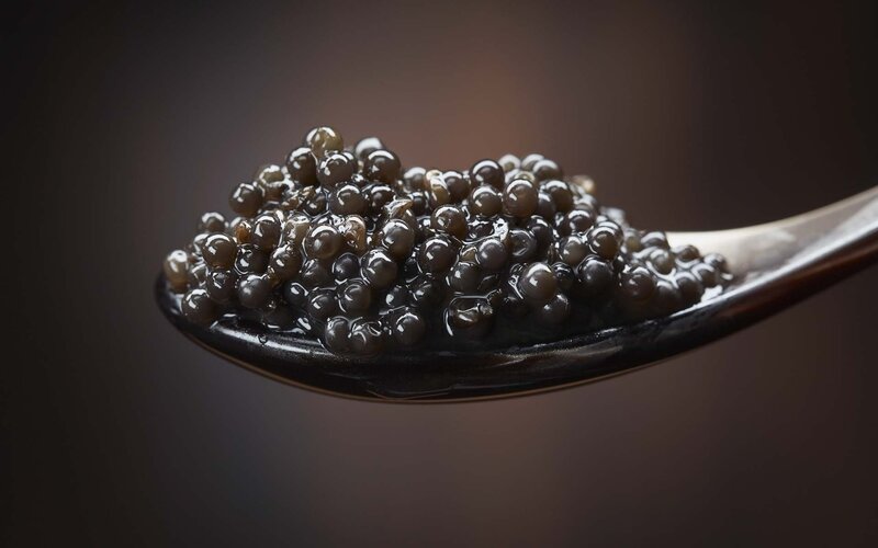 Spoonful of black caviar