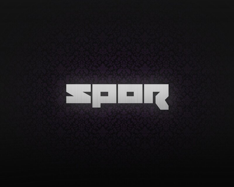 Spor text on dark patterned background