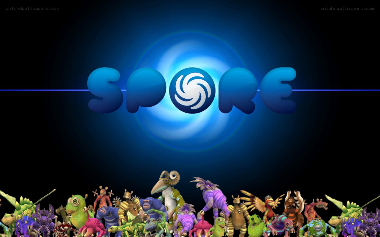 Spore game logo and creatures